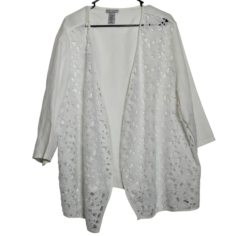 Catherines Lace Linen Cardigan Plus 3X Open Front Cottage Coastal. Layering